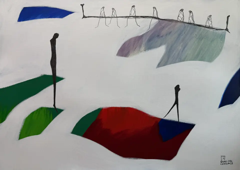 존재의 회복, India ink, acrylic, pencil on paper 2026 - 등작