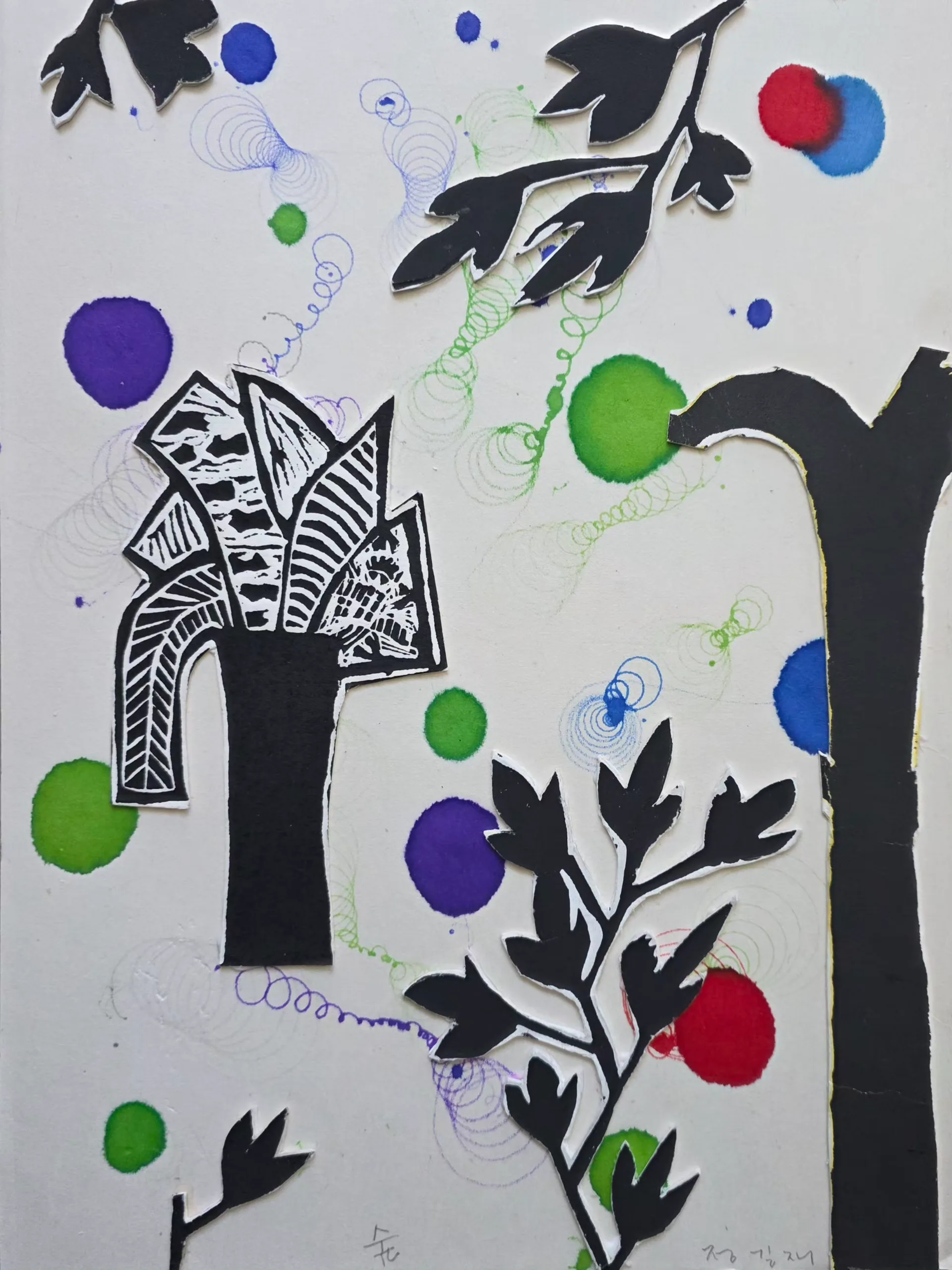 숲, Wood cut, mixed media 2026 - 정길재