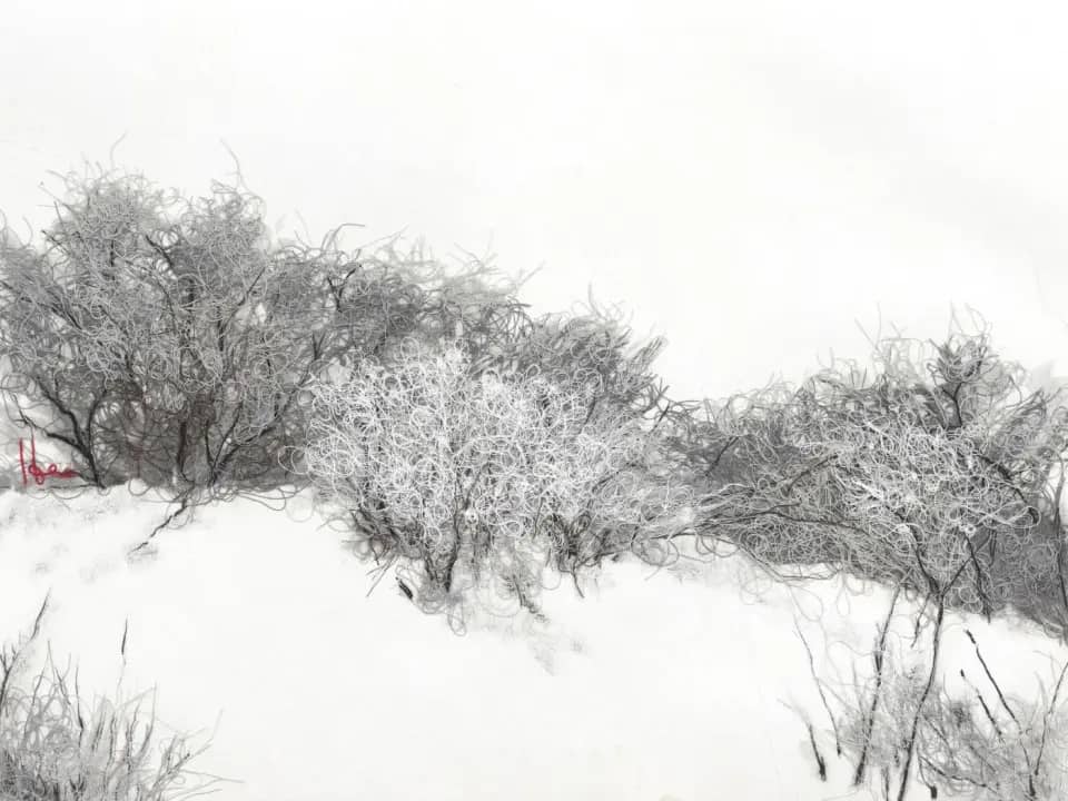 Snow Field 01, cotton thread on korean paper 2024 by Hong Jinhui