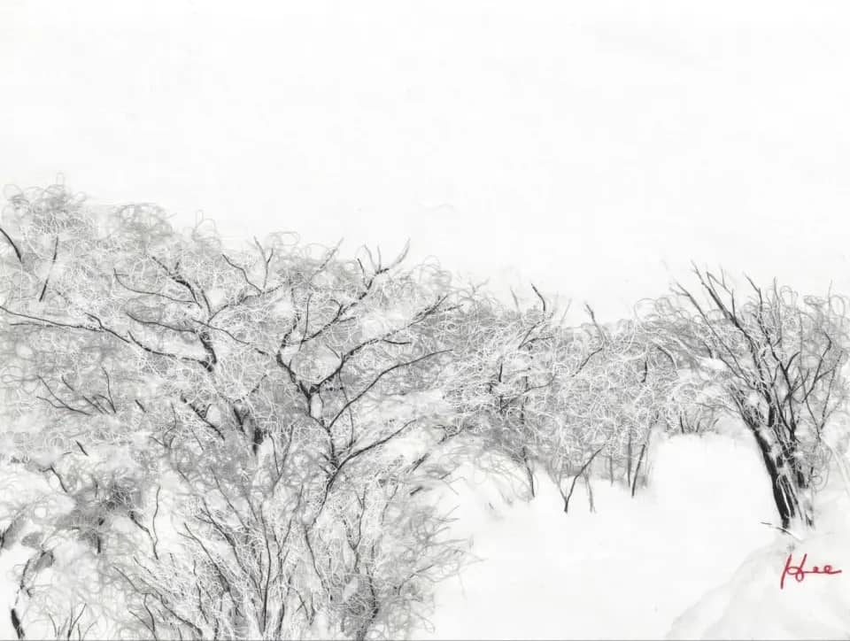 Snow Field 02, cotton thread on korean paper 2024 by Hong Jinhui