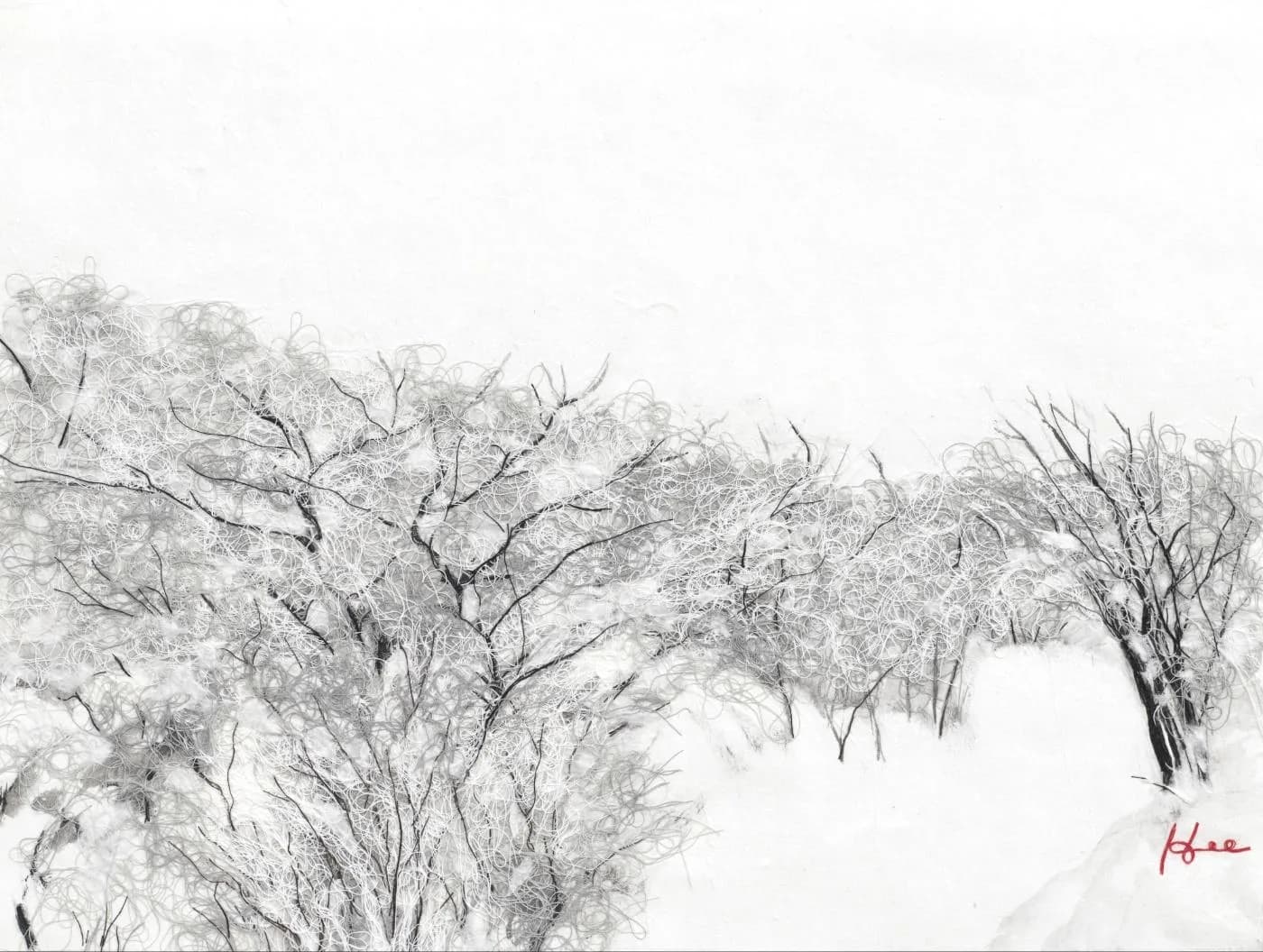 Snow Field 02, cotton thread on korean paper 2024 by Hong Jinhui