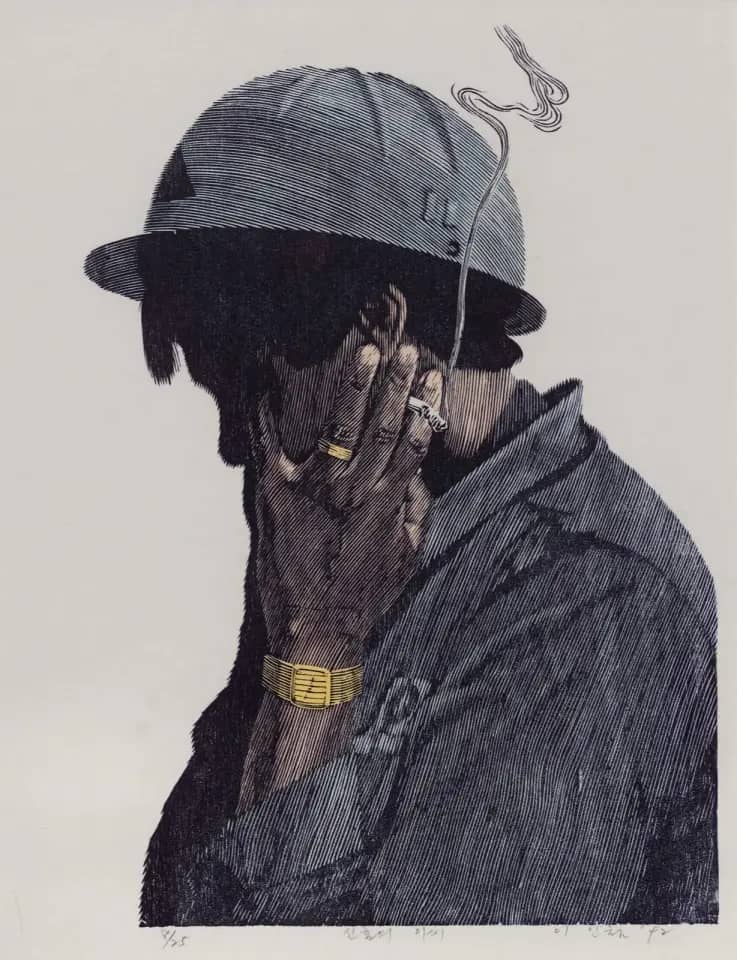 신혼의 李씨, 목판채색 1992 - 이인철