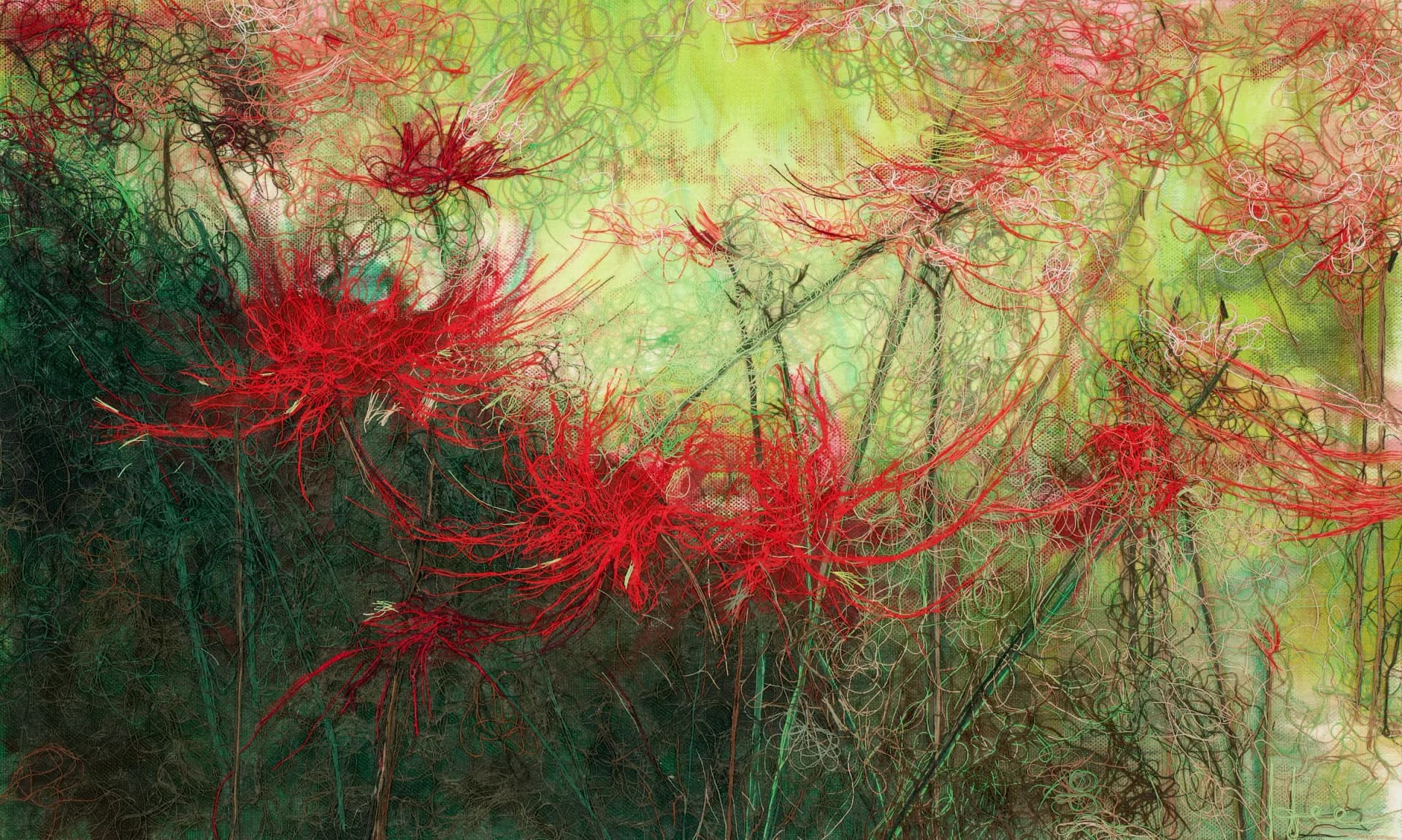 가을이 오는 숲, cotton thread on canvas 2021 - 홍진희
