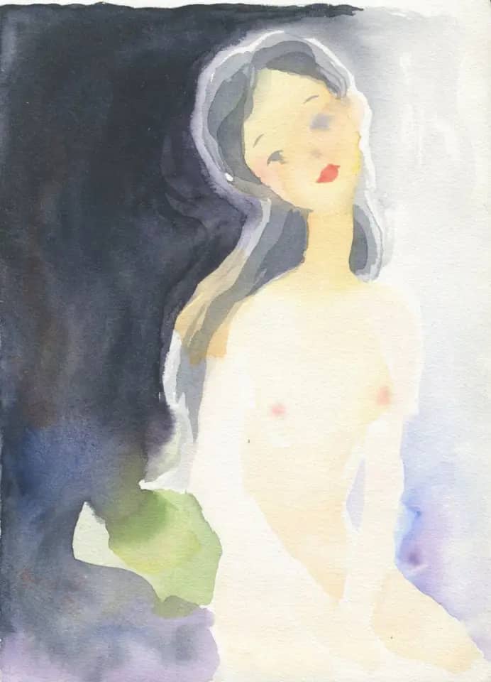 여인, Pigment on watercolor texture - 박재동