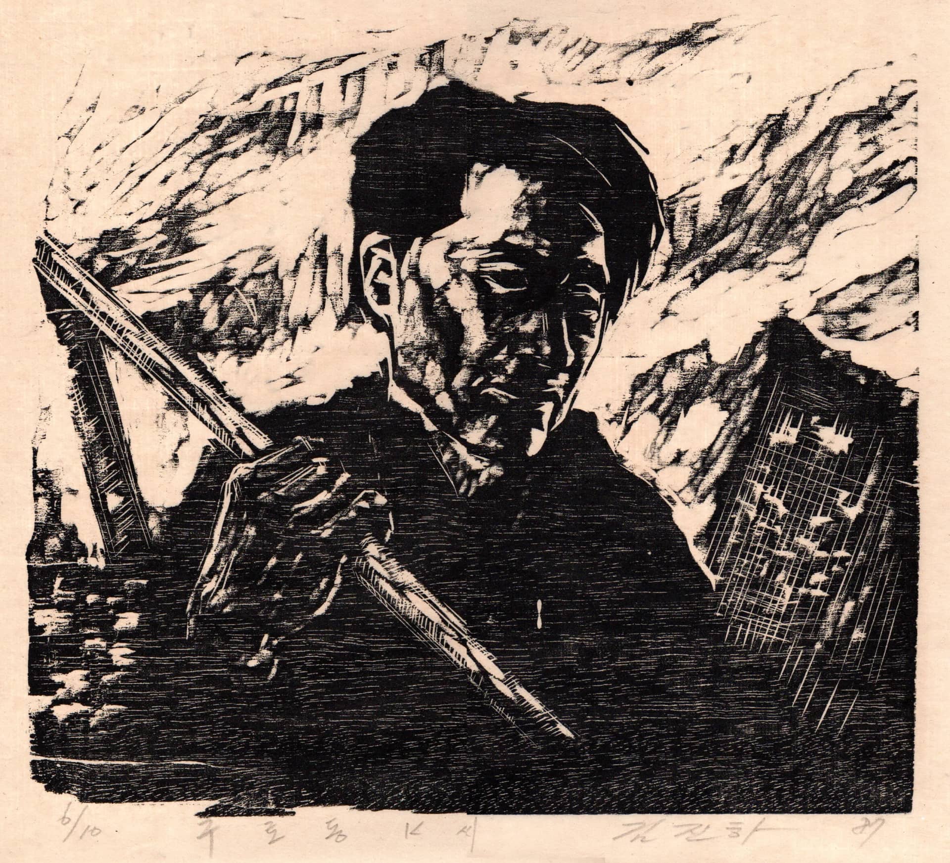 구로동 419번지, 목판화, 종이 1988 - 김진하