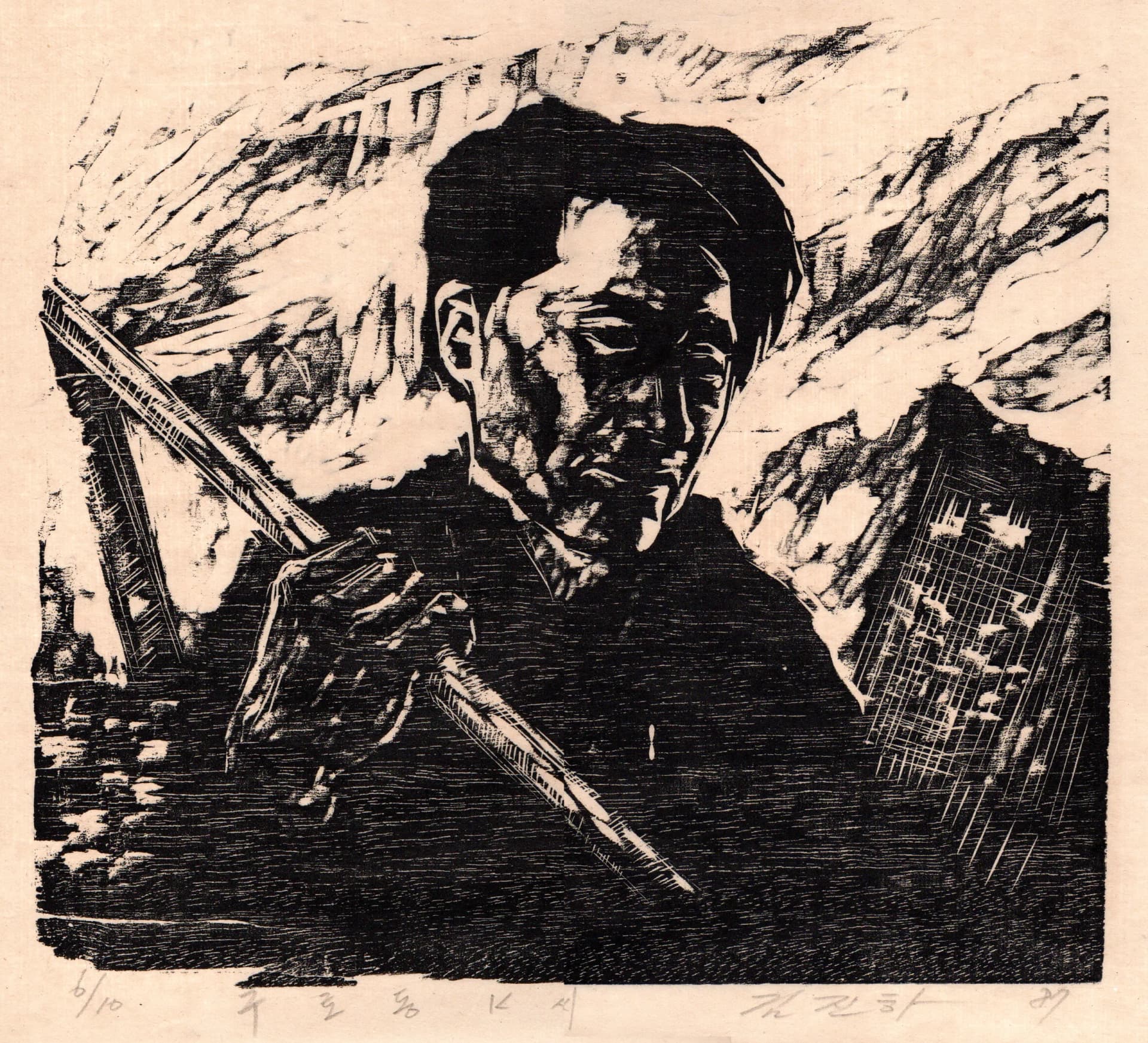 구로동 419번지, 목판화, 종이 1988 - 김진하