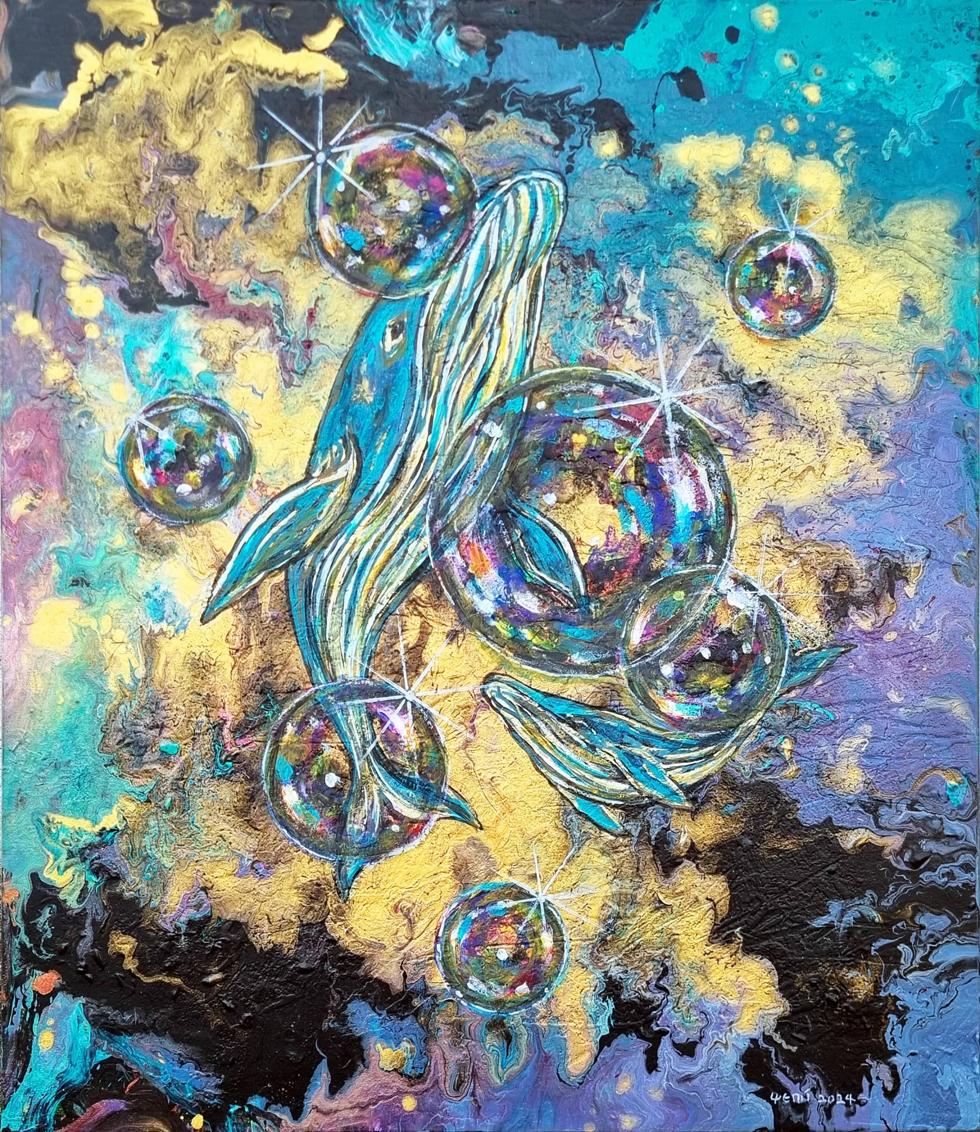 유영하다II, MixedMedia on canvas 2024 - 예미킴