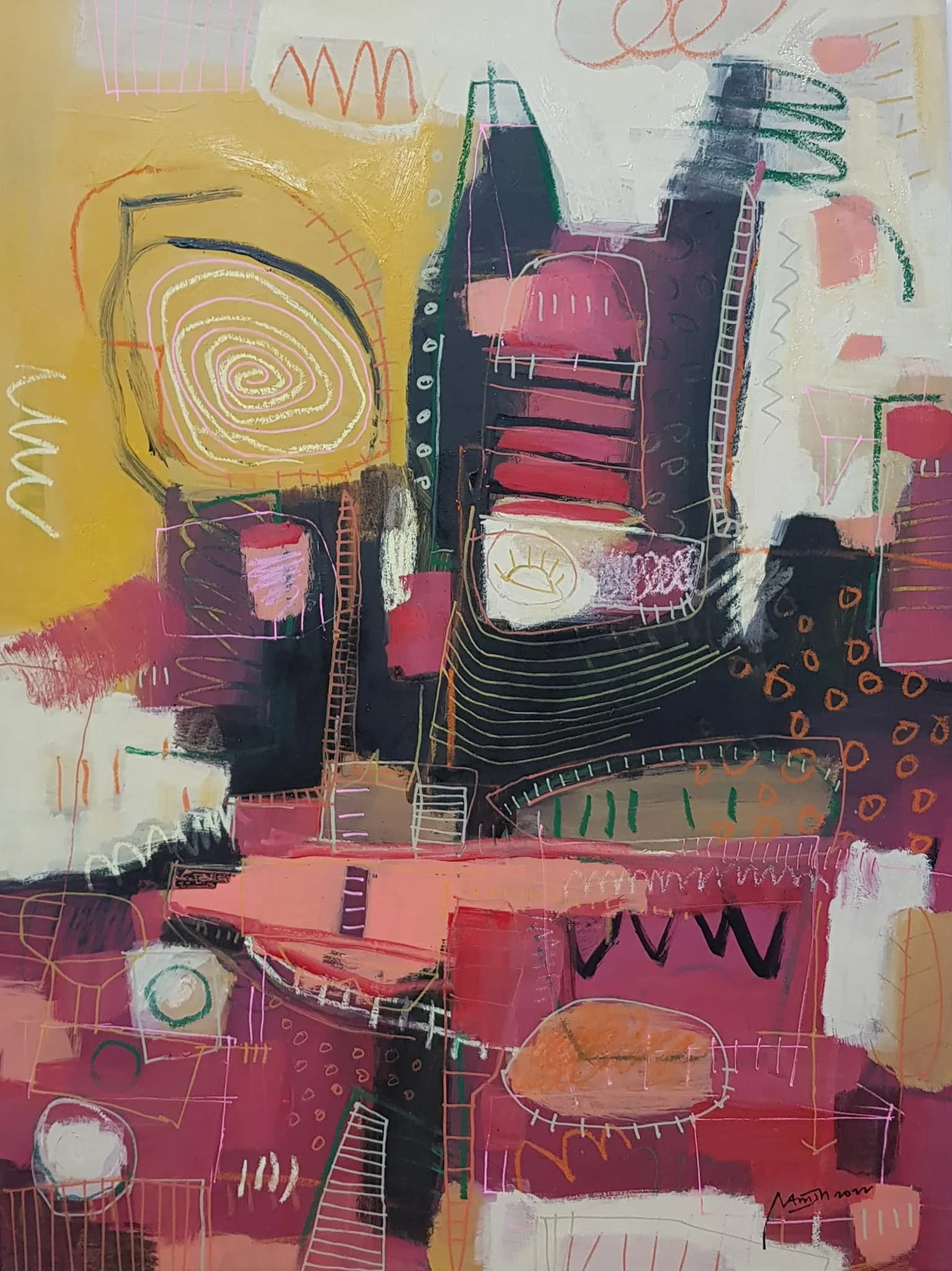 혼미한 세계, acrylic and oil pastel on panel - Nam, Jin Hyun