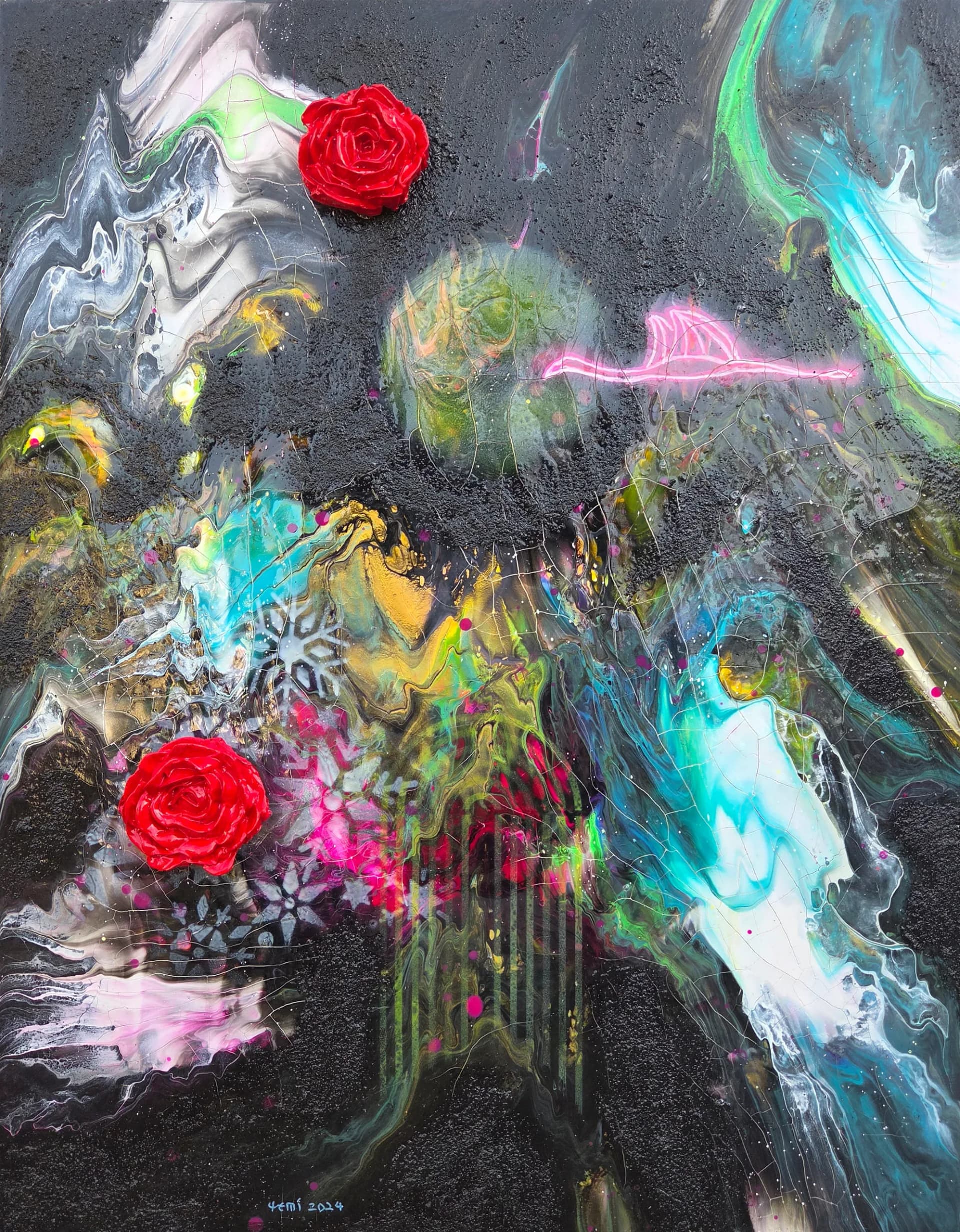 Dream of the Flamingo II, Mixedmedia on canvas - Yemikim