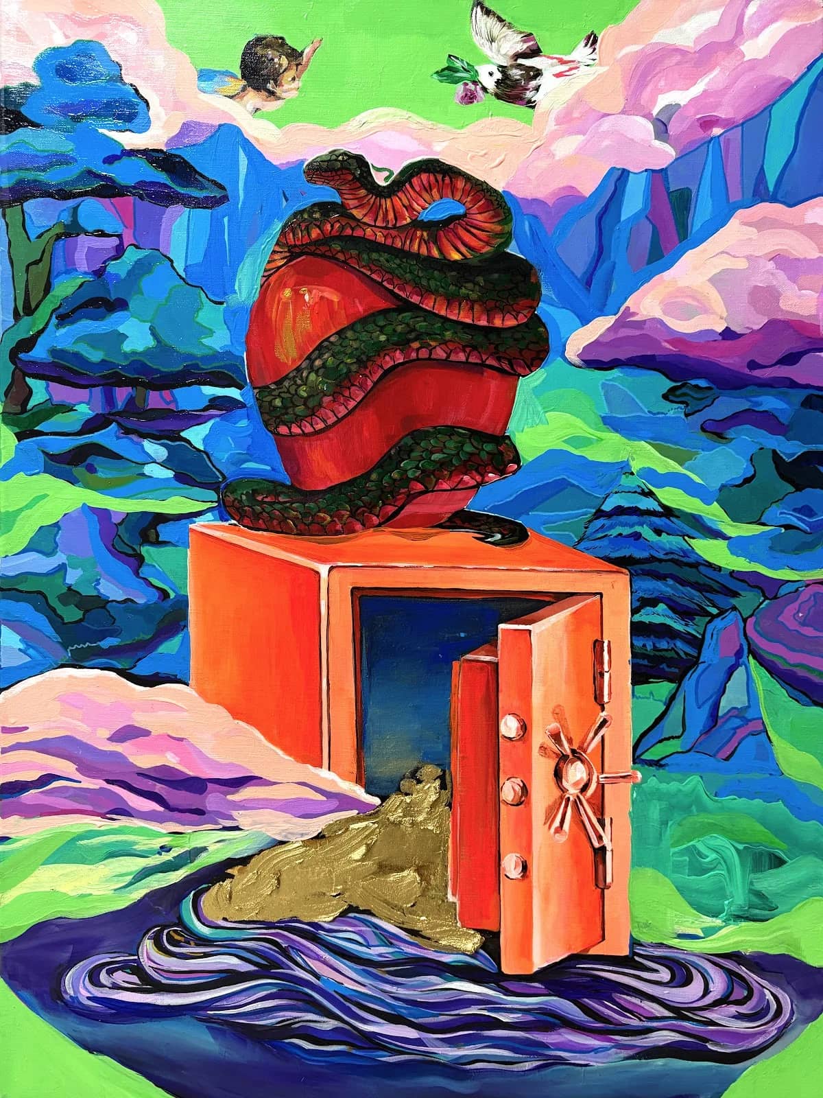 Free will, Mixed media on canvas (acrylic, gold leaf, wax paint) - Han Miyeong